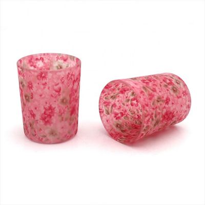 wedding home decor pink printing round glass tea light candle holder