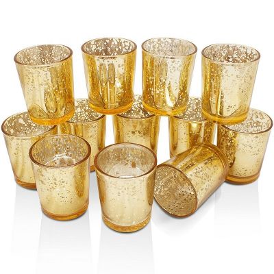 Gold Speckled Glass Votive Tealight Candle Holder 