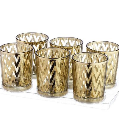 Gold chevron Laser Cut Mercury Glass Votive Tealight Candle Holder 