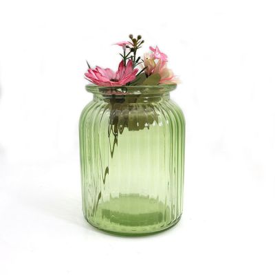 Green Cylinder Vertical Stripes Glass Material Glass Vase
