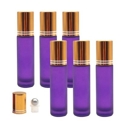 10ml Frosted Matte Purple Glass Roll on Bottles with Gold Aluminum Cap For Essential Oils