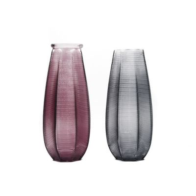 Violet purple grey black Color Home Decor Centerpieces Gift Art Ribbed Glass Vase for Decoration