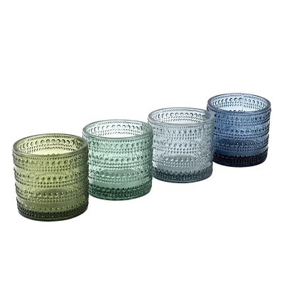 ANTIQUE Embossed Empty Candle Jars Colored Glass Candle Containers
