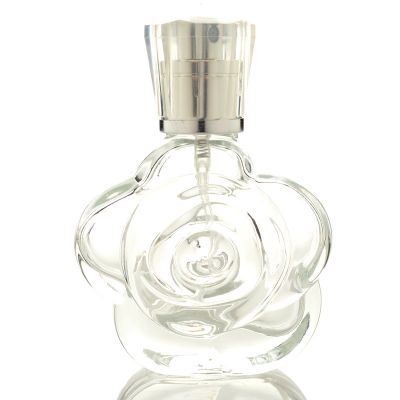 New Design Fancy Transparent Rose Shape Attar Decorative Travel Glass Perfume Bottles