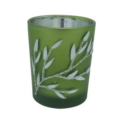 3oz votive candle glass candle jars tea light candle holders flocked leaves home decor