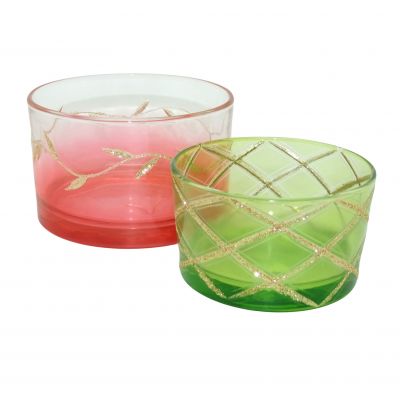 8oz & 18.5oz gradient color unique 2 wick candle glass jars 3 wick candles holiday metallic hand cut candle holders 