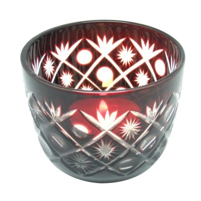 wholesale 4oz hand cut glass tea light candle holders etched glass candle holders