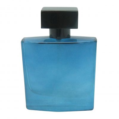 wholesale empty metallic blue perfume glass bottles 50ml flask glass perfume spray bottles with zamac perfume cap