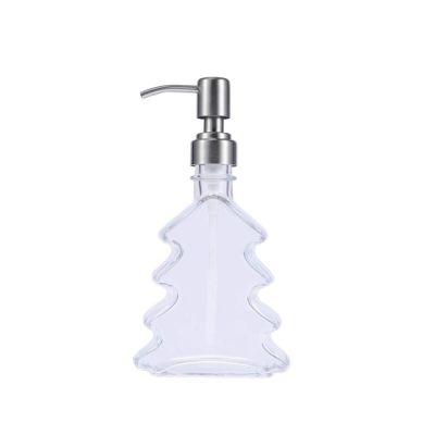 250ml Glass Christmas tree shape Pump Bottle Toiletry Empty Bottles Refillable Shampoo Lotion Dispenser Container for Travel 