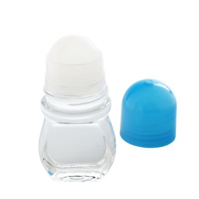50ml refillable glass roll on perfume bottle empty essential oil roller bottle with blue plastic cap 