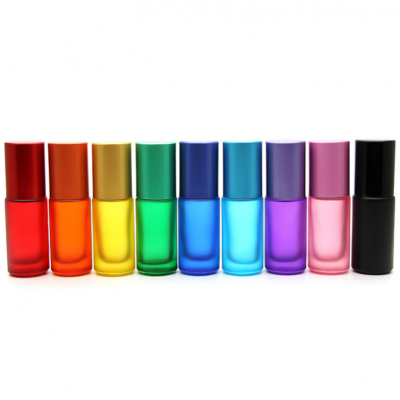 5ml rainbow colored matte frosted glass roll on perfume essential oil bottle 
