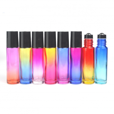 Refillable cosmetic packaging 10ml rainbow roll on glass bottles 10ml empty Essential Oil roller perfume Bottle with steel ball 
