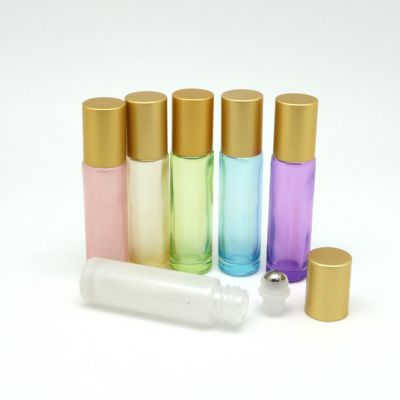 Ready to ship 10ml high quality empty round colorful pearlescent glass essential oil roller bottle 