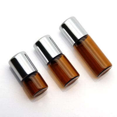 Wholesale Amber glass roll on bottles 1ml 2ml 3ml 5ml Perfume roller bottle with steel ball/gemstone ball 