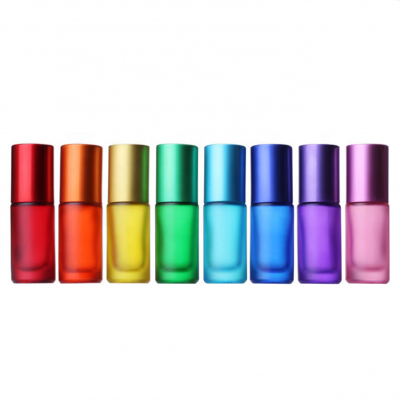 Wholesale frosted matte essential oils 5ml aluminum cap steel roller ball perfume empty glass roller bottles