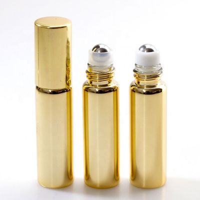 wholesale cosmetic glass bottle fancy roll on bottle 10ml electroplating gold perfume bottle