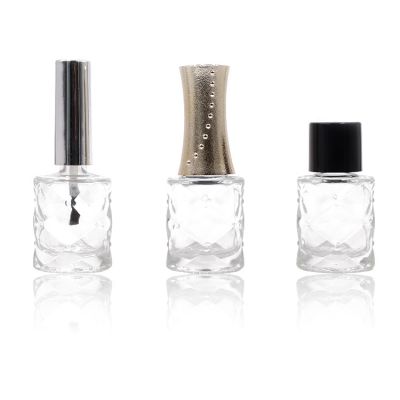 Fancy Flat Round Cosmetic Packaging Vial Empty 12ml Nail Polish Glass Bottle Brush Cap