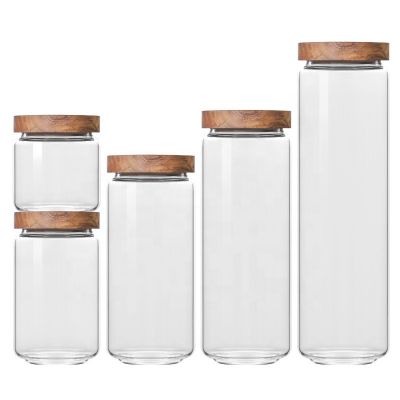 Eco-friendly borosilicate cookie candy honey food glass storage jar with airtight bamboo lid storage tank Storage 