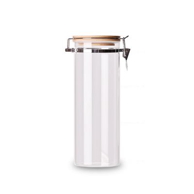 Factory Price 18oz Straight Round Bamboo Lid Food Storage Glass Jar with Stainless Steel Hing Locking 