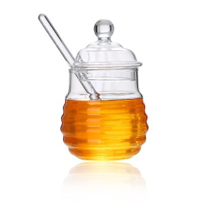 280ml Cheap empty glass honey jars glass bee shaped honey jar glass