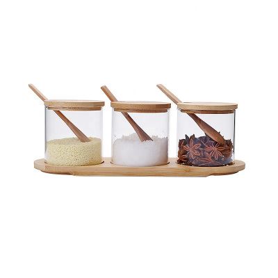 Wholesale glass storage jar set borosilicate spice jar set with spoon 