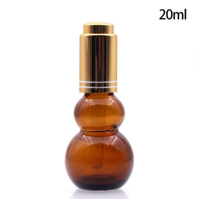 20ml Amber double gourd essential oil glass bottles with press pump dropper 