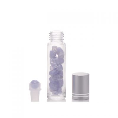Clear glass roll on 10ml Gemstone Chip Stones inside bottle and Gemstones roller ball 