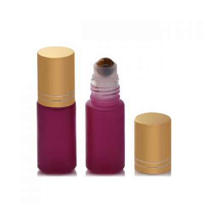 Wholesale purple 5ml roll on bottle with gemstone roller balls 