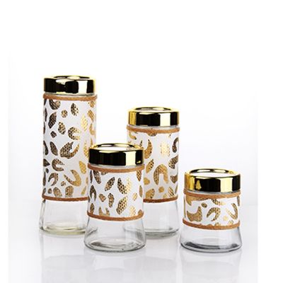 screw cup decorated set of 4 sodalime glass jar storage set 