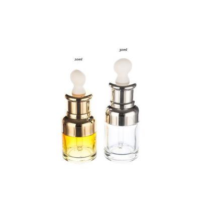 20ml Cylinder oil glass bottle with gold custom design aluminium dropper for women 