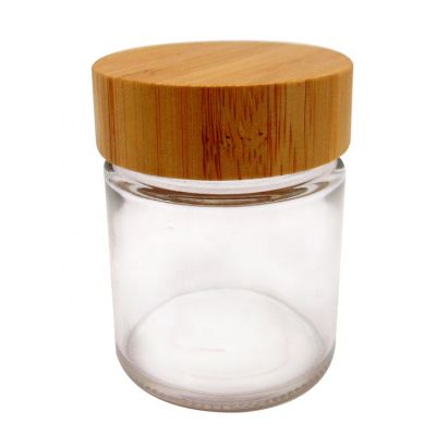 2OZ Cream Candy Storage Straight Side Glass Jar With Wooden Bamboo Lid