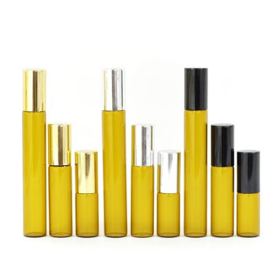 3ml 5ml 10ml Amber Round Stainless Steel Roller Balls Glass Roll on Bottles for Essential Oils Bottle and Perfume Bottle 