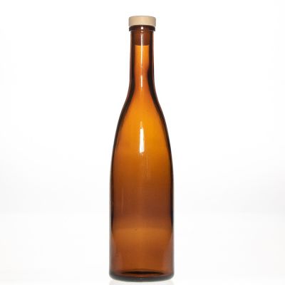 Best Quality Round Amber Brown 500ml 17oz Champagne Liquor Spirit Wine Bottle Glass with Wooden Cork Stopper 