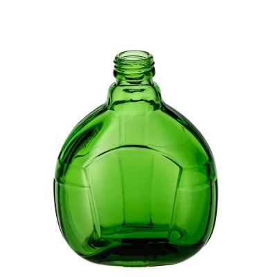 Factory Outlet Flat Round 320 ml 11oz Green Glass Spirit Bottles Empty Liquor Glass Bottle for Wine 