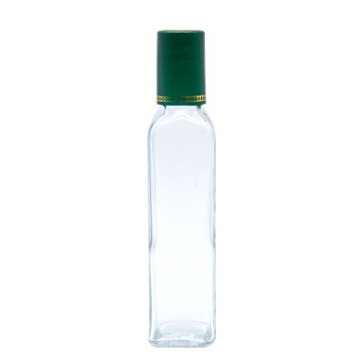 250ml Clear Square Shape Olive Oil Glass Bottle with Aluminum Cap