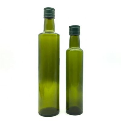 Round shape 500ml dark green glass olive oil bottle with lid wholesale 