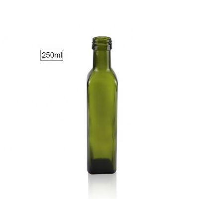 Wholesale 250ml Dark Green Olive Oil Glass Bottle Square Cooking Oil Empty Bottle 