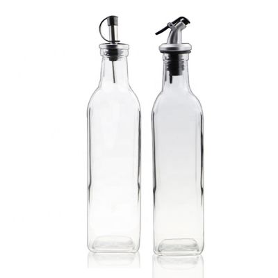 Oil Vinegar Bottle Clear Square Empty 500ml Glass Cooking Olive Oil Bottle 