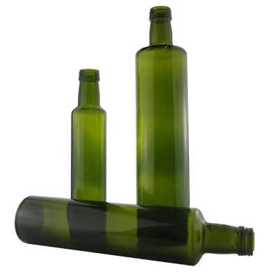 Factory Dark Green Round 250 ML 500 ML 750 ML Cooking Oil Glass Bottle For Olive Oil With Plastic Screw Cap 