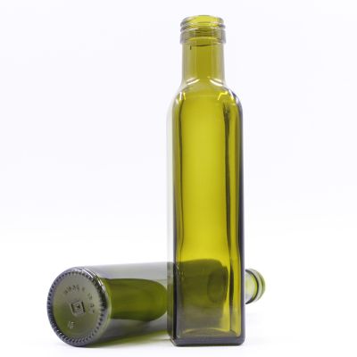 Hot sale 250ml dark green round square shape olive oil glass bottle with screw cap 