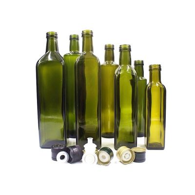 100ml 250ml 375ml 500ml 750ml 100ml dark green square olive oil glass bottle with aluminum caps 