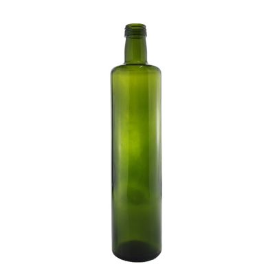 Dark Green Empty Round Customize Logo 250 ML 500 ML 750 ML Cooking Oil Glass Bottle For Olive Oil With Plastic Screw Cap 