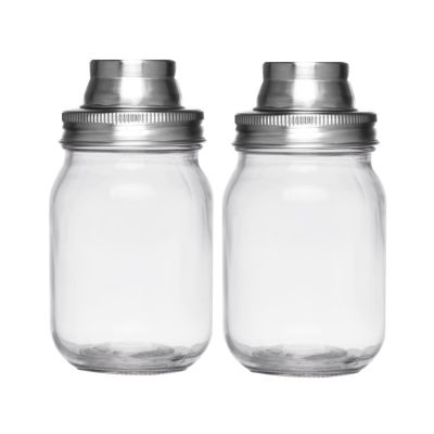 16oz Regular Mouth Glass Mason Jar Spice Jar for Vodka Whisky with Cocktail Shaker Lid 