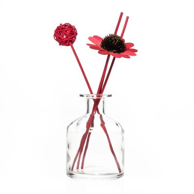 STOCK PROMOTION 150ml 5oz Round Empty Clear Aroma Diffuser Glass Bottle with Sola Wooden Flower 