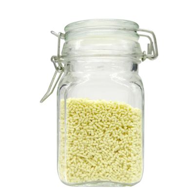 Hot sale Clear Square Glass jar with Glass Sealed Clip Top for Kitchen Spice 