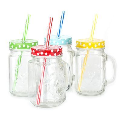 480ml 500ml Square Round Glass Handle Mason Jar Drinking Glass Jar 