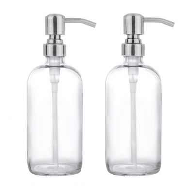 clear 16oz glass hand sanitizer pump bottle with liquid soap lotion pump 28/410