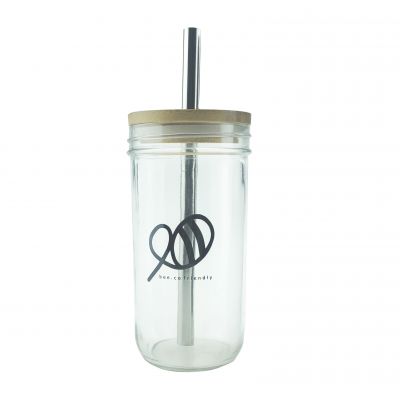 20OZ 600ML Wide Mouth Boba Tea Mason Jar Juice Beverage Jar 