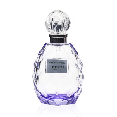 100ml Oval Engraving Pump Sprayer Glass Blue Luxury Perfume Bottle