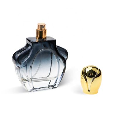 100ml Irregular Oblate Customized Perfume Glass Pump Spray Bottle Blue Leaf Shape Fine Mist crimp Pump Bottles 
